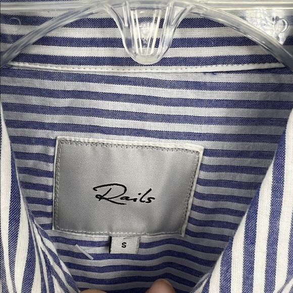 Rails | Frances Banker Stripe Button Up Long Sleeve Shirt with Floral Patches - Picture 7 of 9